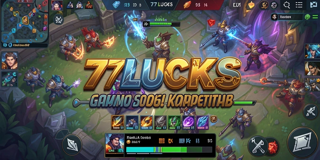 Tangkapan layar menampilkan pertarungan seru dalam game MOBA 77LUCKS.