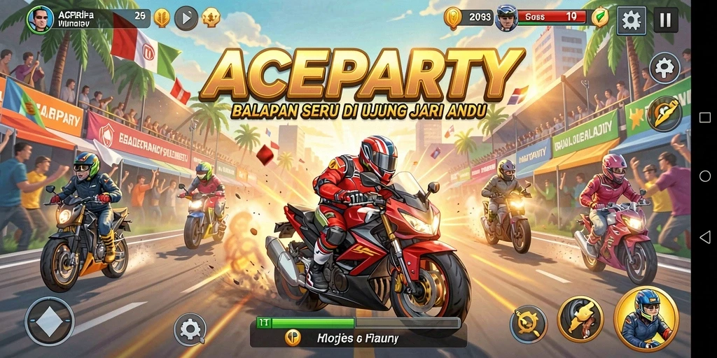 Tampilan seru gameplay balap mobil di ACEPARTY.