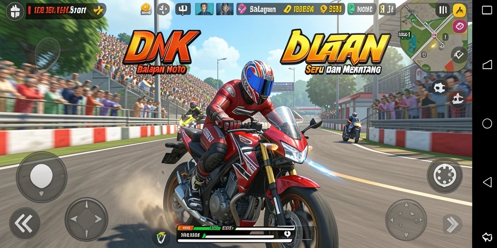 Gameplay DKK menampilkan balapan motor yang intens dan mendebarkan.