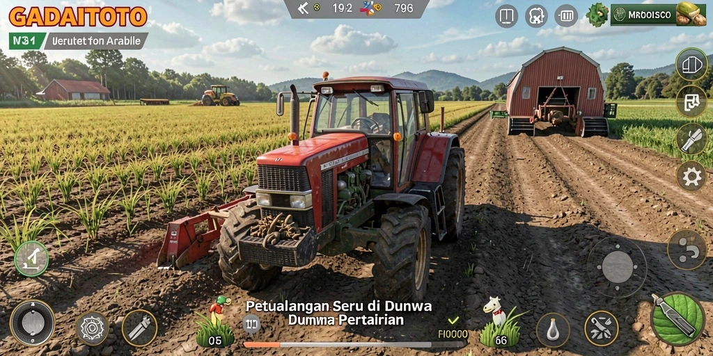 Tampilan gameplay GADAITOTO yang menunjukkan keseruan bertani.