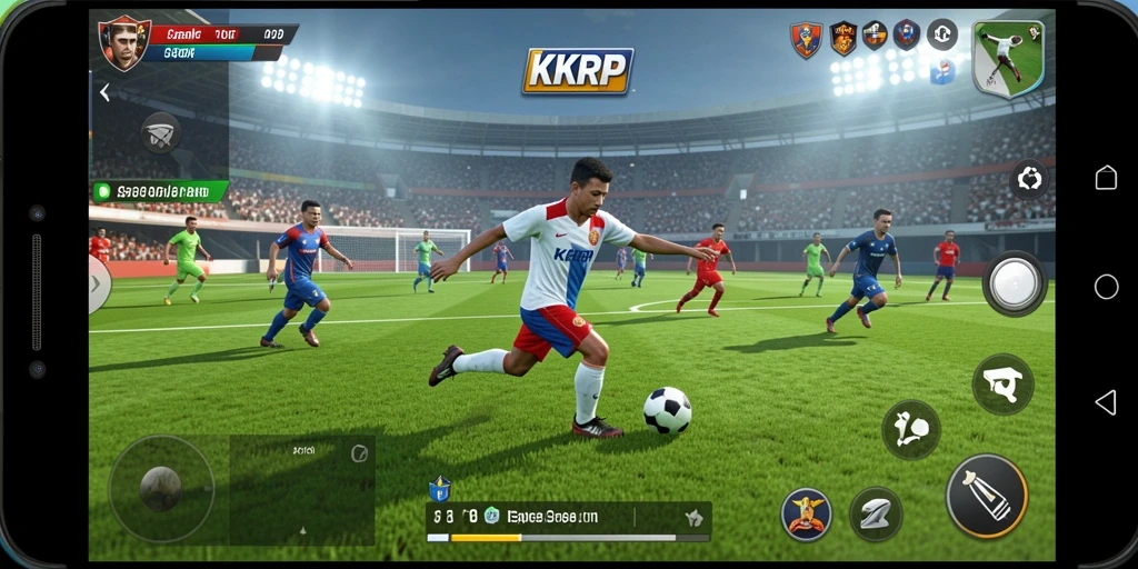 Tangkapan layar dari gameplay <strong>KKRP</strong> yang mendebarkan dalam pertandingan sepak bola.