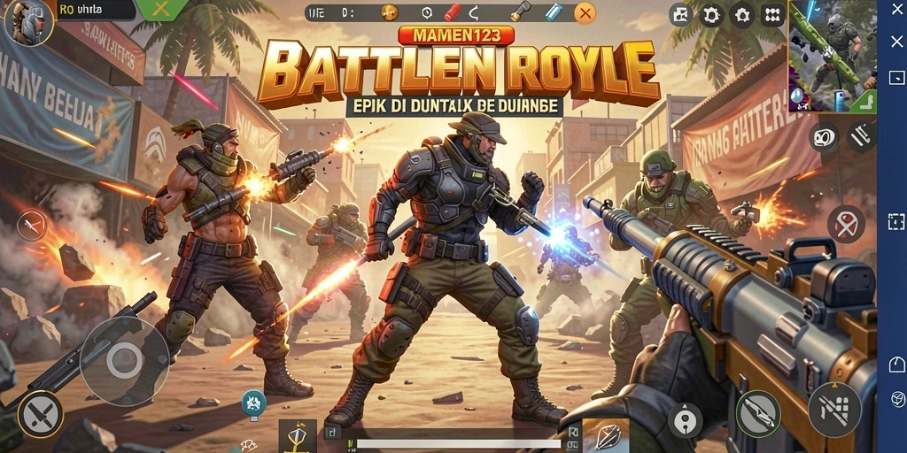 Screenshot MAMEN123 menampilkan aksi seru dalam pertarungan Battle Royale.