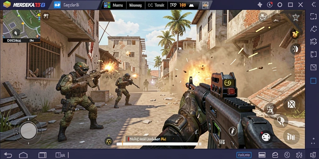 Tangkapan layar gameplay <strong>MERDEKA138</strong> menampilkan aksi tembak-menembak yang mendebarkan.