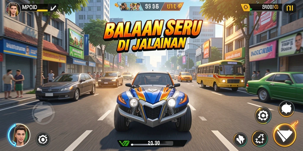 Screenshot MPOID menampilkan mobil balap melaju cepat di trek berliku.
