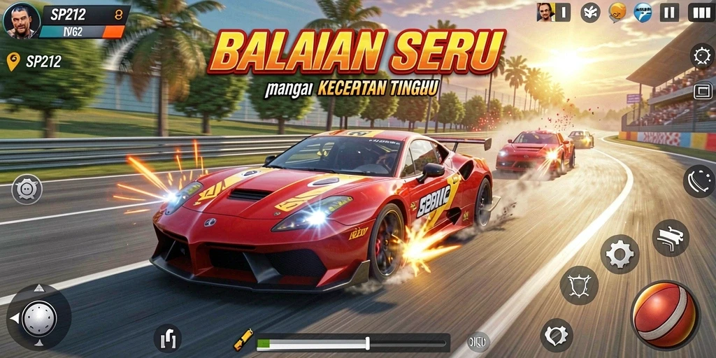 Tampilan seru dari gameplay balapan SP212 yang menegangkan.
